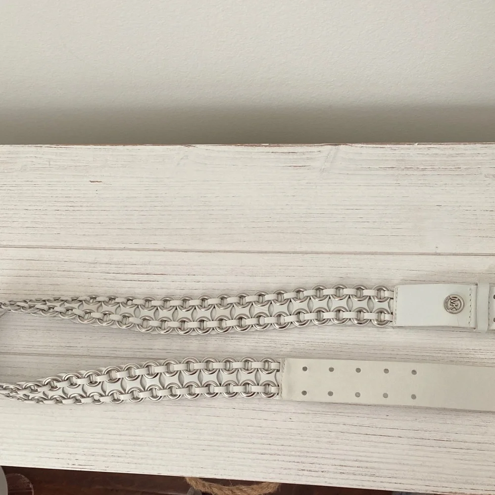 Michael Kors Ivory Braided Belt with Silver Buckle - Picture 6 of 6